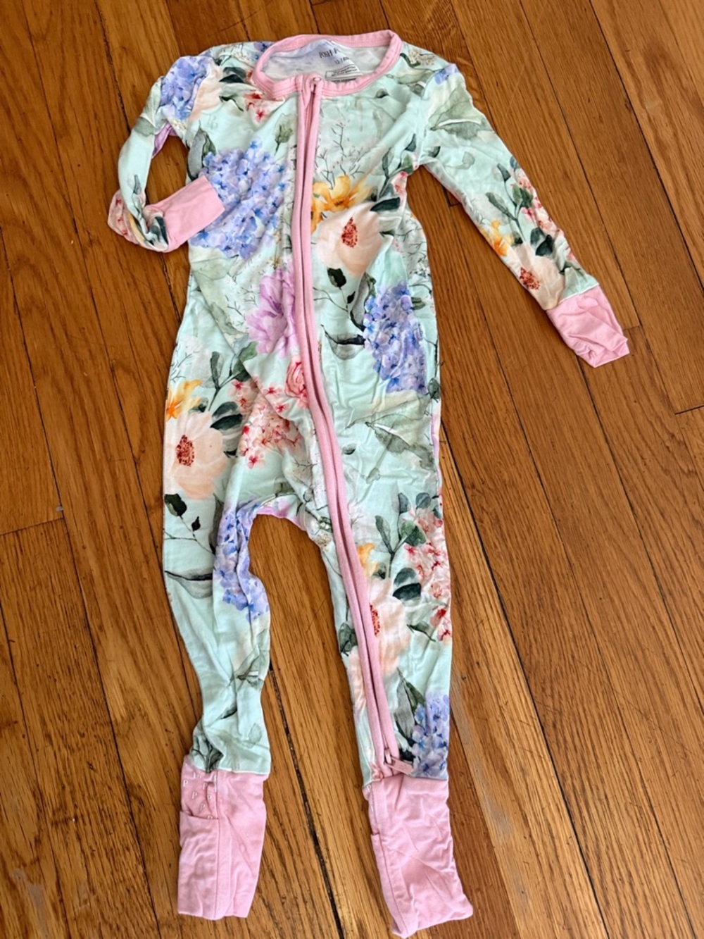 Posh peanut Erin Floral Zip-Front Baby convertible footie sleeper 12/18 months